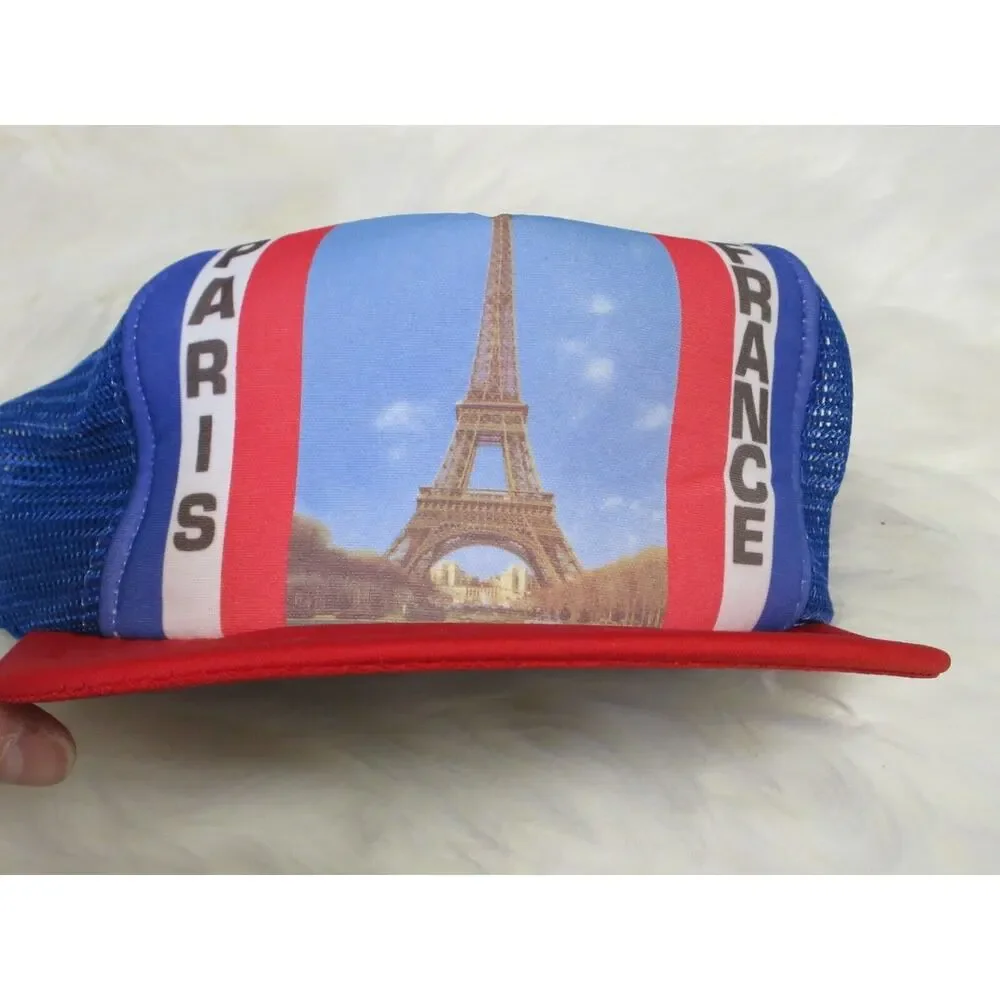 Vintage PARIS FRANCE EIFFEL TOWER Snapback Trucker Mesh Foam Hat EURO CAP